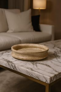 Bol en travertin artisanal, moderne, en pierre naturelle, décoratif pour table basse, salon et bureau. - Product Image 1
