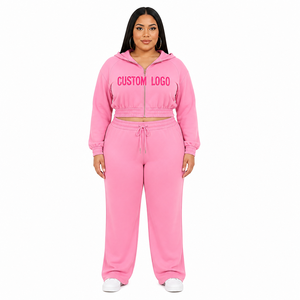 Ensemble de survêtement ample pour femme grande taille, haute qualité, personnalisé, en coton French Terry 500 g/m², comprenant un sweat à capuche zippé et un pantalon de survêtement - Product Image 2