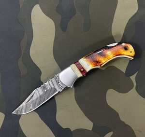 Cuchillo de Bolsillo Plegable de Acero de Damasco de Alta Calidad, con Mango de Hueso Industrial, Personalizado, de Alta Calidad y Más Vendido - Product Image 5