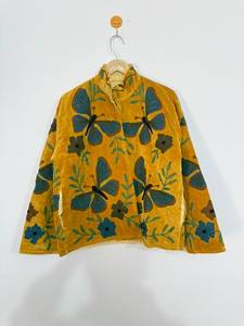 Wholesale Handmade Floral Embroidery <b>Velvet</b> Lightweight Blouson Mandarin Collar Boho Vintage Open Front Winter <b>Women</b> <b>Jacket</b> - Product Image 1