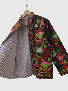 Chaqueta de Algodón con Bordado Floral a Mano, Cuello Mandarín, Manga Larga, Estilo Prairie Chic para Adultos, Otoño - Product Image 4