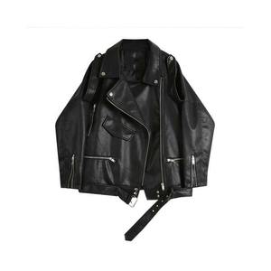 Veste de moto en simili cuir pour femme, taille plus, coupe slim, noire, imperméable, doublure en bambou réversible - Product Image 1
