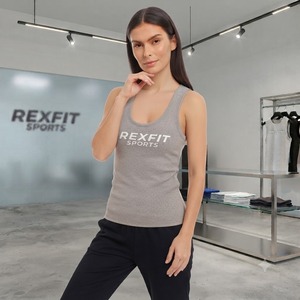 REXFITSPORTS 2026 Camiseta sin Mangas Acanalada para Mujer con Logotipo Personalizado, Ajustada, para Gimnasio, Deportes, Transpirable, de Algodón, Informal - Product Image 6