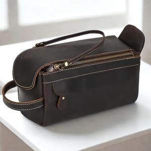 Vintage Leather <b>Toiletry</b> Bag Men Travel Cosmetic Organizer Waterproof Grooming <b>Storage</b> Bag LTB-0161 - Product Image 1