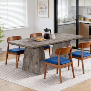 Tavolo da Pranzo in Legno Massello Rettangolare con Piano in Pietra Sinterizzata Effetto Marmo, Arredamento per Sala da Pranzo, Assemblato - Product Image 4