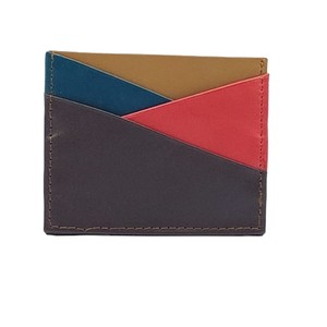 Handcrafted Real <b>Leather</b> Patchwork Geometric Card Sleeve Minimalist Front Pocket <b>Wallet</b> For <b>Men</b> Slim Lightweight Credit Pouch - Product Image 3