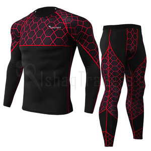 Ensemble de rashguard à manches longues pour homme, imprimé noir et vert, séchage rapide, spandex, polyester, vêtements de fitness, 2 pièces - Product Image 4