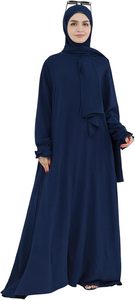 Abaya Hijab pour femmes, robe longue à manches longues, couleur unie, robe modeste, tenue de tous les jours, en coton, col haut, coupe ample - Product Image 3