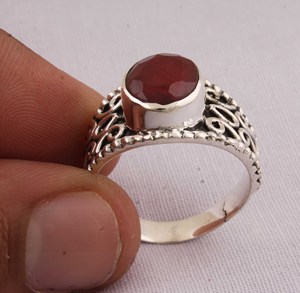 Bague en argent massif 925 avec rubis rouge et jade, bijoux artisanaux de créateur, bague en argent à pierres précieuses, prix d'usine, personnalisable - Product Image 6