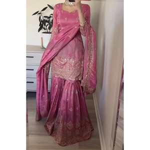 Pure Heavy Simar Georgette Top & Plazzo Dupatta Set para mujer para fiesta - Product Image 4