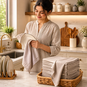 Ensemble de torchons de cuisine haut de gamme personnalisés en coton, séchage rapide, sans peluches, écologiques - Product Image 5
