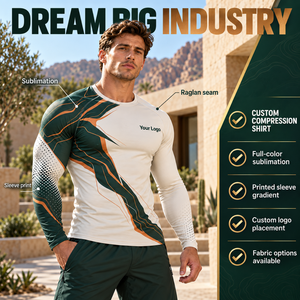 T-shirt de compression personnalisé pour homme, vert crème, à manches longues, col rond, ajusté, pour entraînement sportif, protection anti-UV, sous-vêtement de sport athlétique - Product Image 1