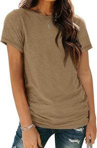 <b>Women's</b> Olive Crew Neck Short Sleeve Loose Fit Cotton Jersey T-Shirt Casual Solid Color Breathable Spring Summer <b>Top</b> - Product Image 5