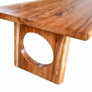 Mesa de Comedor de Lujo de Madera Maciza de Suar, Estilo Moderno de Mediados de Siglo, Base Ovalada con Recortes, para Uso Comercial en Hogares y Restaurantes - Product Image 2