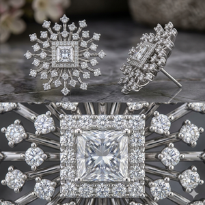 <b>Snowflake</b> Lab Grown Diamond Bridal Stud <b>Earrings</b> | Rhodium Plated Gold | OEM/ODM Jewelry Manufacturer - Product Image 6