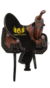 Custom Lightweight Double Toned <b>Tooled</b> Genuine Leather Western Barrel Racing Trail Riding Portable Horse Saddle Silver Studded - Product Image 4