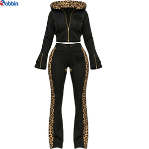 Conjunto Deportivo Personalizado de Moda para Mujer, Estampado de Leopardo, Sudadera con Capucha y Cremallera, Pantalones Deportivos Anchos de Manga Larga, Ropa Deportiva Informal de 2 Piezas - Product Image 1