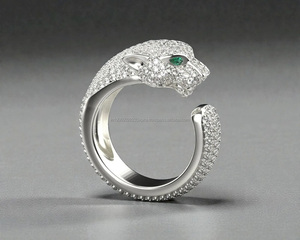 Yellow Gold Rhodium Plated Moissanite Hip Hop Style Panther Head <b>Statement</b> <b>Ring</b> Animal Motif 925 Sterling Silver Wedding Gift - Product Image 4