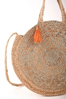 Sac bandoulière bohème en rotin pour femme, motif géométrique tressé, avec pompon décoratif, sac messager écologique d'été