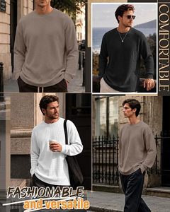 เสื้อยืดแขนยาวคอวีสีเขียวเซจสำหรับผู้ชาย ผ้าวาฟเฟิลถัก มีกระเป๋า ระบายอากาศได้ดี เสื้อผ้าฝ้ายลำลอง - Product Image 5