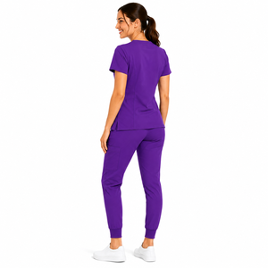 Women Purple <b>Scrub</b> Set V Neck Top Jogger Pants Hospital <b>Uniform</b> Medical Workwear Solid Color Premium Quality Clinic Suits - Product Image 5