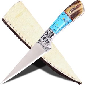 Couteau de chasse artisanal en acier D2 gravé à la main, manche en résine, lame de 6 à 7,9 pouces, haute dureté, couteau extra-affûté - Product Image 1
