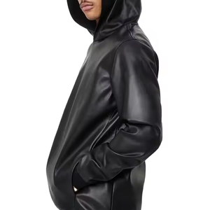 Custom Men's Leather Hoodie <b>Jacket</b> Hooded Bomber Style Outerwear OEM Private Label Wholesale Supplier - Product Image 3