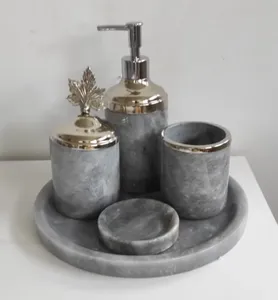 Elegant Gray Marble <b>Bathroom</b> <b>Accessories</b> <b>Set</b> with Stainless Steel Pump Use For Home and Restaurant at Affordable Price - Product Image 2