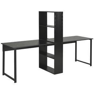 2-Person Extra Long Black Home <b>Office</b> <b>Workstation</b> Combo Computer Desk with Integrated Bookshelf - Product Image 1