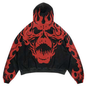 Sweat à capuche en coton style hip-hop d'hiver avec finition délavée à l'acide, logo brodé et impression par transfert thermique - Product Image 2