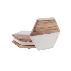 Posavasos de Madera y Mármol Blanco, Elegantes para Té, Café y Cócteles, para Bebidas Frías y Calientes, Decorativos para Mesa - Product Image 3