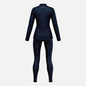 Conjunto Deportivo para Mujer, Color Azul Marino, con Cierre Completo, Manga Larga, Leggings Transpirables, de Peso Medio, Secado Rápido, Protección UV, Cuello Redondo, Diseño Sólido - Product Image 4