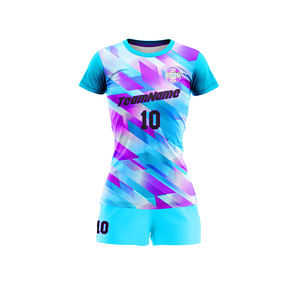 Maillots et shorts de volley-ball unisexes personnalisés par sublimation, design bleu vif, taille plus, kit uni - Product Image 2