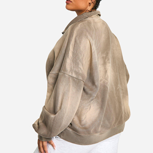 Sudadera de cuello redondo para mujer, estilo universitario, estampada, lavada al ácido, 100% algodón polar, oversize, con puños a rayas y bordados, para otoño - Product Image 2