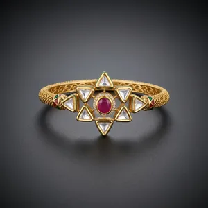 Diseño de flor con dijes de diamantes de latón Kundan Meenakari, brazalete étnico indio hecho a mano para fiestas nupciales, venta al por mayor para mujer - Product Image 1