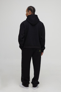 Sweat à capuche oversize en molleton de coton avec strass multicolores, design minimaliste, streetwear pour hommes, directement de l'usine - Product Image 2