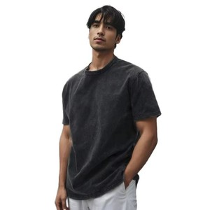 Custom Made <b>Men's</b> Washed Black 100% Cotton T-Shirt Oversized Fit O-Neck <b>Half</b> <b>Sleeve</b> Casual Solid Color Knitted Eco-Friendly OEM - Product Image 1