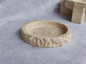 Dernier prix de gros : Plateau long minimaliste en travertin avec pieds en bois, beige, en marbre, pour la décoration intérieure - Product Image 4