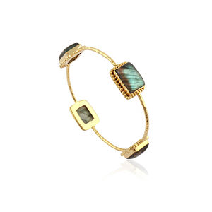 กำไลข้อมือคุณภาพสูง ลาบราดอไรต์ทรงสี่เหลี่ยมธรรมชาติ หลายสี ประดับด้วยทองคำชุบ ดีไซน์เก๋สไตล์โบโฮ - Product Image 1