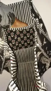 Sac fourre-tout matelassé en coton noir pour femme avec imprimé floral, style bohème, sac à main décontracté d'été avec fermeture éclair pour femme - Product Image 5