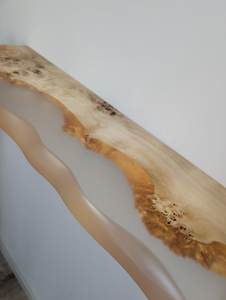 White Pearl Epoxy Floating Rectangle <b>Console</b> <b>Table</b> Live Edge Wood Resin Handmade Modern Luxury Floor Mount Eco-Friendly - Product Image 3