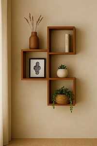 Étagère murale flottante moderne à grille incurvée, noir et blanc, en bois bicolore, présentoir multi-compartiments, unité de rangement murale géométrique - Product Image 6