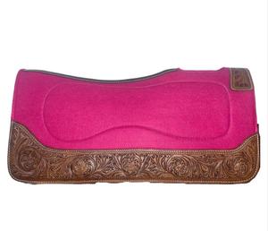 GN EXPORT Tapis de selle Western rose avec extérieur en coton, rembourrage en laine, garniture en cuir floral, doublure en polaire pour l'équitation synthétique - Product Image 1