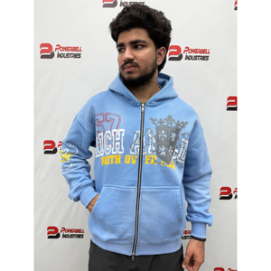 Sweat à capuche unisexe imprimé en coton 100% bleu ciel de qualité supérieure à séchage rapide, manches longues, avec logo sur le devant - Product Image 6