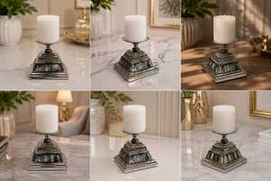Porte-bougie colonne moderne de luxe en nacre, élégant support de bougie argenté haut de gamme pour la décoration intérieure, Halloween, Noël, salon - Product Image 5