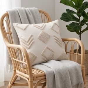 Housse de coussin carrée brodée bohème de qualité supérieure, motif géométrique abstrait, blanc crème, décoration d'intérieur, taie d'oreiller - Product Image 5
