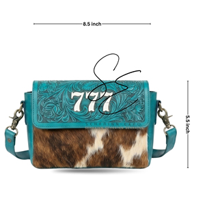Sac bandoulière en cuir turquoise travaillé avec panneau en cuir de vachette et motif western cowgirl, style bohème, sac à bandoulière pour femme - Product Image 3