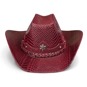 Sombrero vaquero occidental personalizado con patrón de piel de serpiente, sombrero de vaquera de cuero genuino con adornos de estrellas metálicas, accesorio de moda occidental para la cabeza. - Product Image 4