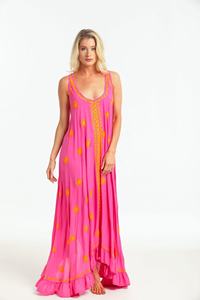 2019 Breezy Rayon Maxi vestido dobladillo asimétrico único bordado Casual playa estilo bohemio gran oferta verano contraste Color - Product Image 3