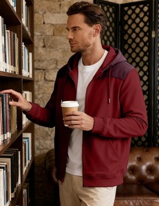 Sweat-shirt à capuche zippé pour homme, couleur unie, en polaire, décontracté, avec poches, respirant, coupe régulière, pour l'automne - Product Image 2